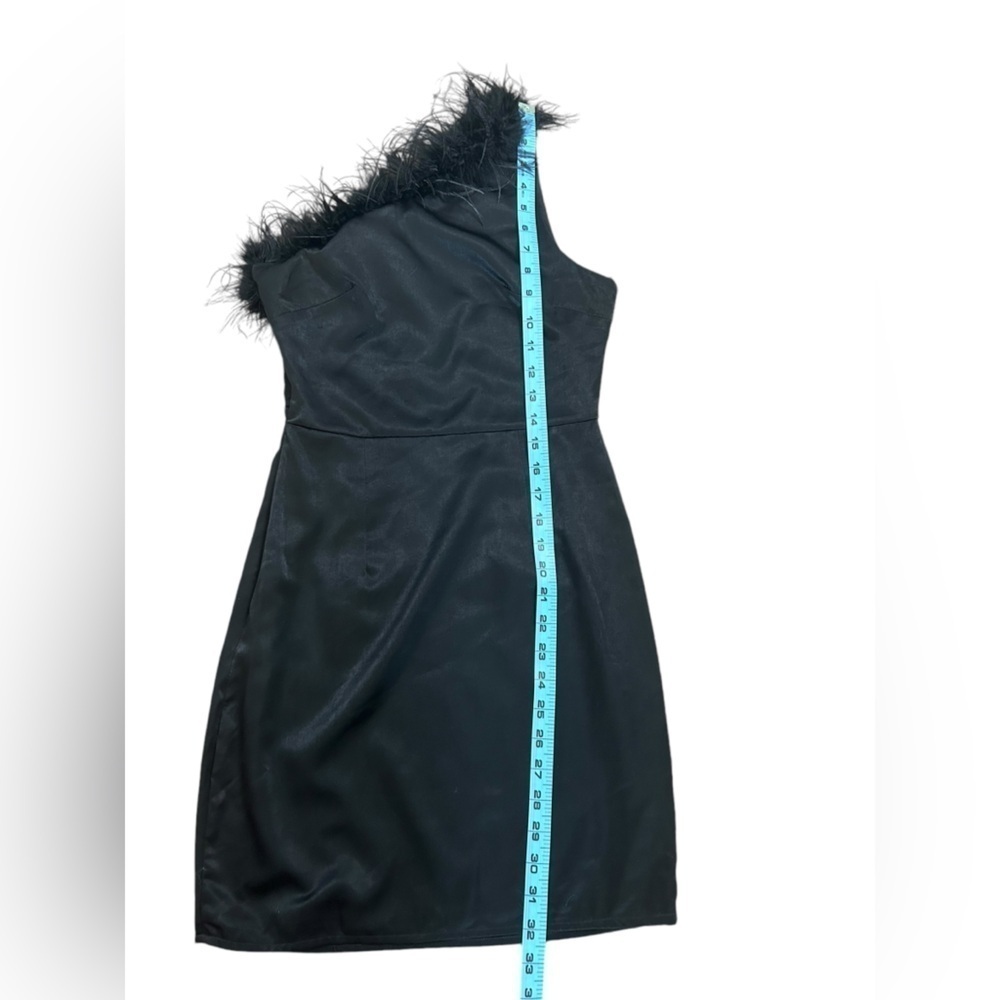 Altar’d State Feather Detail Satin One Shoulder Little Black Dress Women’s Sz XS - Picture 11 of 13